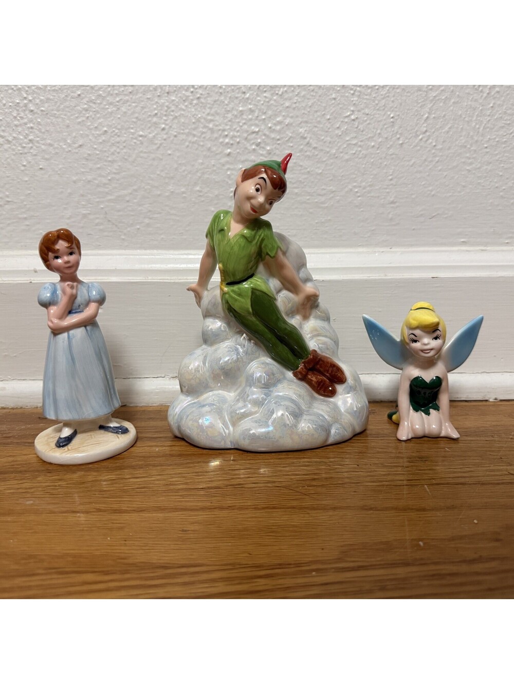 Vintage Disney Japan Peter Pan Wendy Tinker Bell 3pc Ceramic Figurine Set